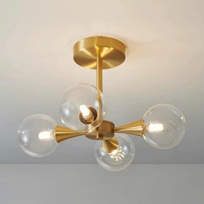 Modern White/Clear Glass Living Room Semi Flush Light Ball Shaped Ceiling Flush Light