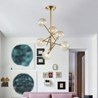 Modernist Chandelier 6 Head Glass Hanging Lamps for Living Room Dining Room