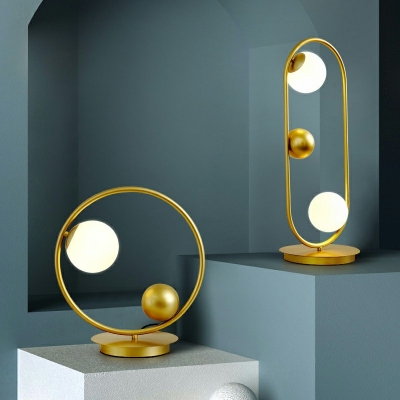 Post-modern Style Opal Glass Night Light Metallic Living Room Bedroom Table Lamp