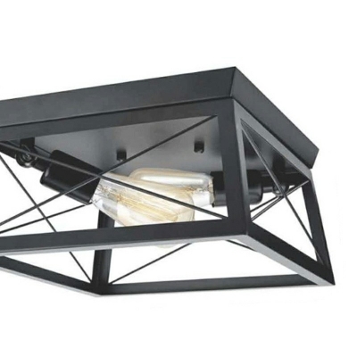 Rotatable 2 Light Flush Mount Vintage Style Metal Ceiling Light Fixture in Black