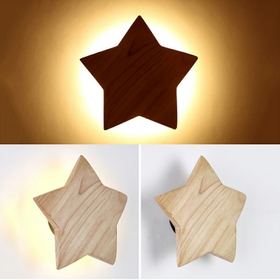 Single-Bulb Star Shaped Wall Sconce Light Nordic Wooden Sleeping Room Wall Mount Light in Warm Light