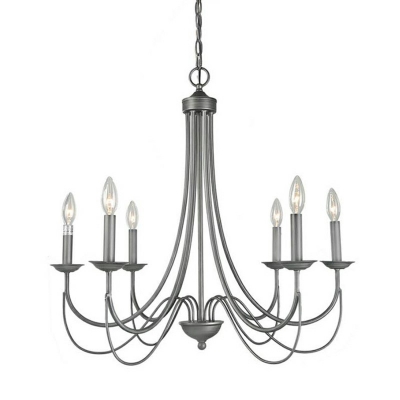 Traditional Metal Pendant Chandelier 6 Lights Candle Pendant Lighting in Aged Silver for Indoor Room