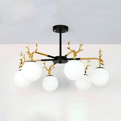 Traditional Style Chandelier Pendant Light Buckhorn Decoration with 6-Light in Black