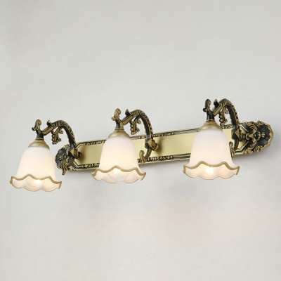 Traditionalism Style Milk Glass Vanity Light Fixture Metal Bell Shape Bathroom Wall Mounted Light