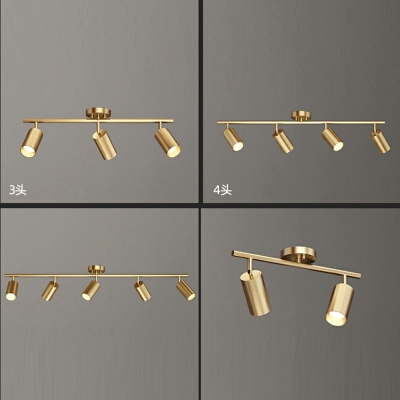 Tubular Brass Ceiling Track Lighting Minimalist Gold Semi Flush Mount Spotlight for Living Room