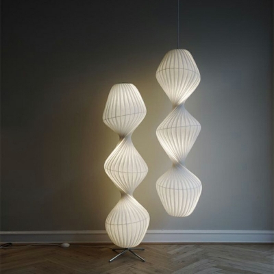 Unique Shape Ceiling Pendant Lamp Warm Light Contemporary Fabric Art Deco Suspended Light in White