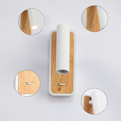 Wall Sconce Light Contemporary Modern Nordic Wood and Metal Shade Wall Light for Bedroom, 6