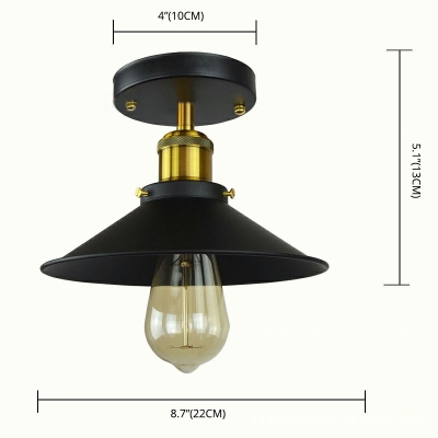 1 Head Iron Cone Semi Flush Mount Lighting Black 9 Inchs Length for Dining Room