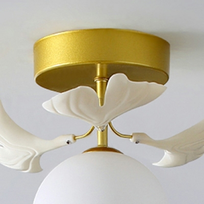 1 Light Globe Flush Ceiling Light Simple Style Opal Glass Ceiling Lamp in White with Petal