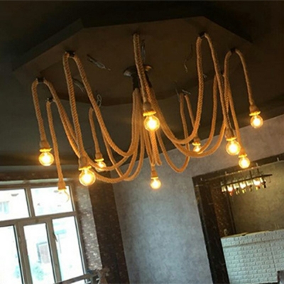 10-Light Multi Light Ceiling Light Loft Style Swag Light Shape Manila Rope Pendant Lights