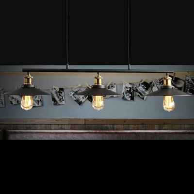 3 Lights Dining Room Island Pendant Light Industrial Style Black Hanging Lamp with Conic Iron Shade