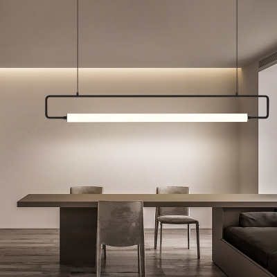Black Rectangle LED Hanging Light Kit Modern Style Acrylic Ceiling Light for Dining Room