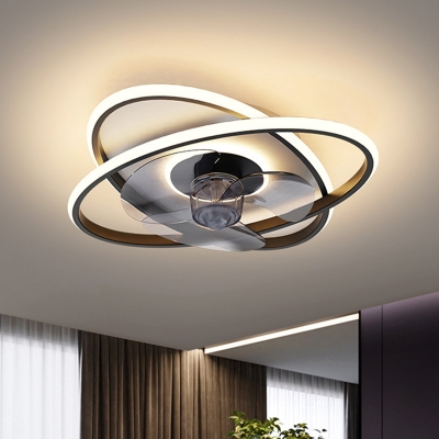 Black-White/Black /White/Gold/Ceiling Fan Light with 3 Blades Modern Style Simplistic Metal Round  Semi Flush Mount Light Fixture with Remote