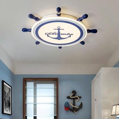 Acrylic Anchor Flush Mount Nautical Style Boys Bedroom LED 3 Colors Lighting Fixture in Blue