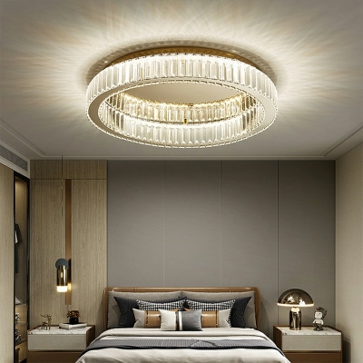 Bedroom LED Flushmount Crystal Ceiling Flush Light with Round Shade in Stepless Dimming