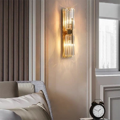 Column Wall Sconce Light Post-Modern Metal and Crystal Shade Wall Light for Bedroom, 27