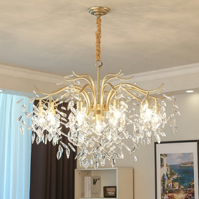 Countryside Clear Crystal Chandelier Lighting Branches Shaped Hanging Light Fixture for Dining Room