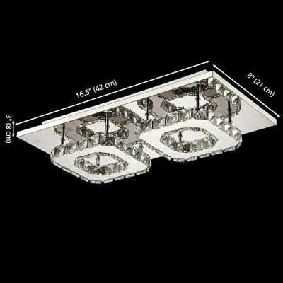 Crystal Flush Mount Light Creative Contracted Style with Two Squares LED Light for Corridor, 16.5
