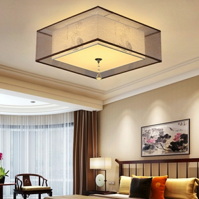 Fabric White Ceiling Flush LED Lighting Traditional Flush Mount Lamp for Bedroom