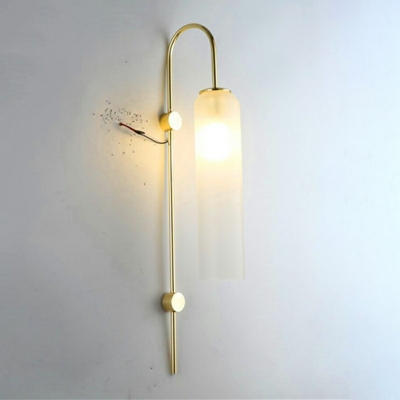 Glass Elongated Tube Sconce Mid Century 1-Light Indoor Wall Mounted Lamp with Gooseneck Arm