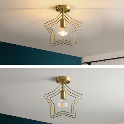 Gold Modern Ceiling Light Star Metal 1-Bulb Brass Shade Semi Flush For Hallway