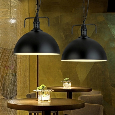 Industrial Style Dome Shade Pendant Light Wrought Iron 1 Light Hanging Lamp in Black for Barber Shop