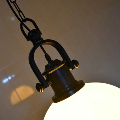 Industrial Vintage Style Dome Pendant Light Glass Shade Wrought Iron Hanging Light in Black
