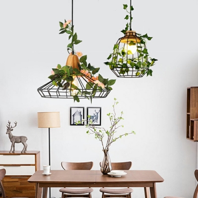 Industrial Wire Caged Pendant Light Metal 1 Light Plants Decorative Hanging Lamp for Coffee Shop and Restaurant