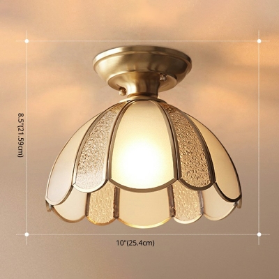 Kitchen Ceiling Lighting Antique Frosted Glass 1 Head Gold Bell Shape Flush Mount Light Fixture