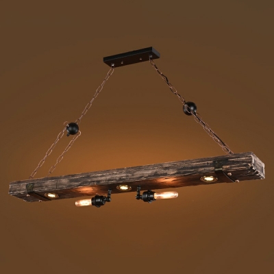 Linear Island Pendant Light Loft Style Wood and Metal 5 Lights Dining Room Island Lighting in Bronze