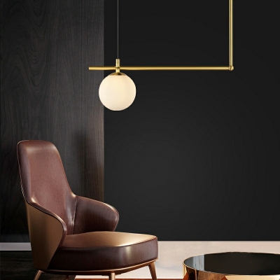 Linear Metallic Island Light Fixture Modernism LED Gold Hanging Lamp with Globe Glass