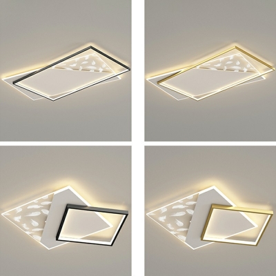 Minimalist LED Close to Ceiling Lighting Fixture Acrylic Flush Mount Lighting with Feather Pattern