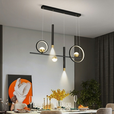 Modern Metal Linear LED Ceiling Light Simple Dining Room Chandelier Light with Glass Shade