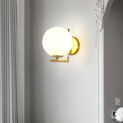 Modern Minimalistic Style Globe Wall Sconce Light White Glass Bedroom Wall Mount Light