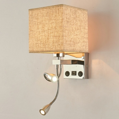 Modern Simplicity Square Shape Wall Sconce Light Fabric Shade Bedside LED Reading Wall Lamp