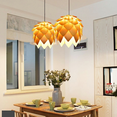 Modern Style LED Pendant Light Pine Cones Wood Creativity Hanging Light for Dinning Room Restaurant