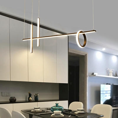 Modern Style Simple Linear Island Pendant Metal 4 Light Island Light for Restaurant