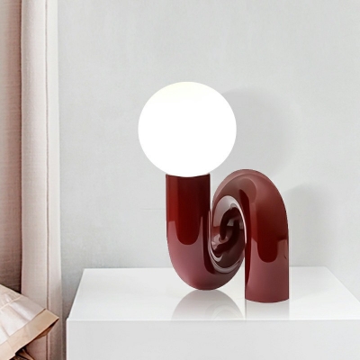 Modernist Single Bulb Nightstand Lamp Red Task Lighting with Milk Glass Shade