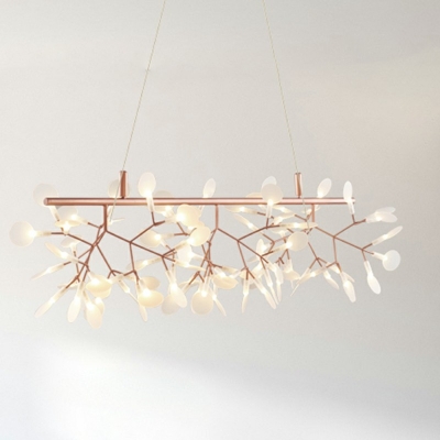 Nordic Island Light Firefly Shade LED Suspension Light Rose Gold Branching Hanging Lamp in Natural Light