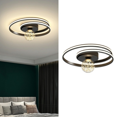 Nordic Style Flush Light Metal and Glass Shade Black LED Light in 3 Colors Light for Study Room