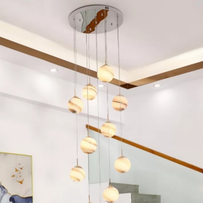 Postmodern Planet Multiple Lamp Pendant Glass 12-Bulb Staircase Ceiling Light