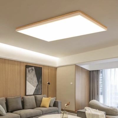 Rectangle Flush Mount Lamp Modern Wood and Arcylic Shade LED Ceiling Light for Kitchen