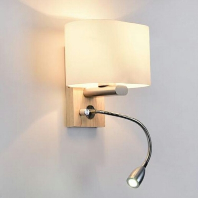 Rectangle Wall Sconce Light Modern White Glass 1 Head Bedroom Spotlight Reading Wall Lamp in Wood
