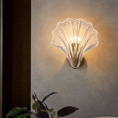 Single-Bulb Sleeping Room Sconce Light Contemporary Scallop Shade Crystal Wall Mount Lighting