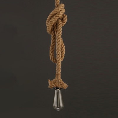 Single Naked Bulb Design Pendant Farmhouse Beige Stranded Hemp Rope Pendulum Light