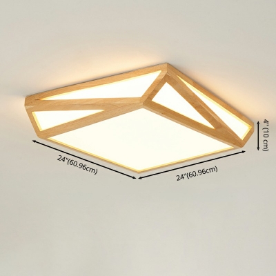 Square Flush Mount Light Nordic Modern Wood and Acrylic ShadeLED Light for Study Room, 24