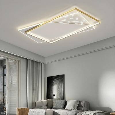 White Light Ultra Thin Geometric Flushmount Modernism Acrylic LED Ceiling Lamp with Feather Pattern