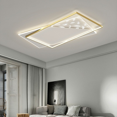 White Light Ultra Thin Rectangle Flushmount Modernism Acrylic LED Ceiling Lamp with Feather Pattern