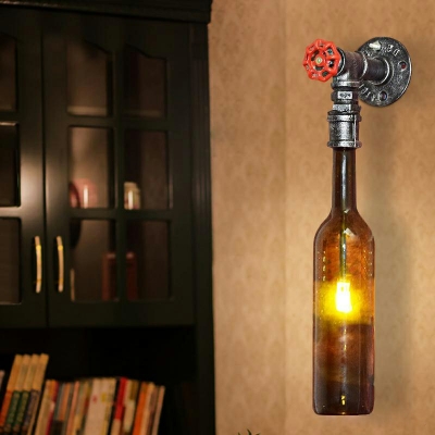 Wine Bottle Wall Mounted Pipe Light Single Light Wall Lighting Ideas Decorate in Browns