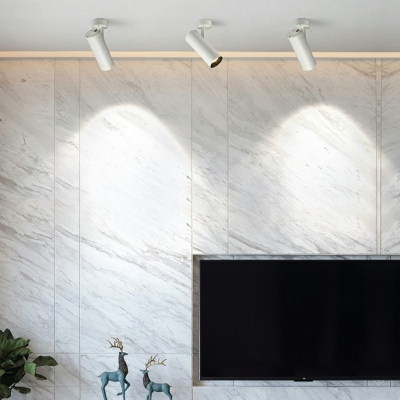 1-Head Cylindrical LED Flush Mount Light Black/White Metal Ceiling Lighting Fixture for Living Room